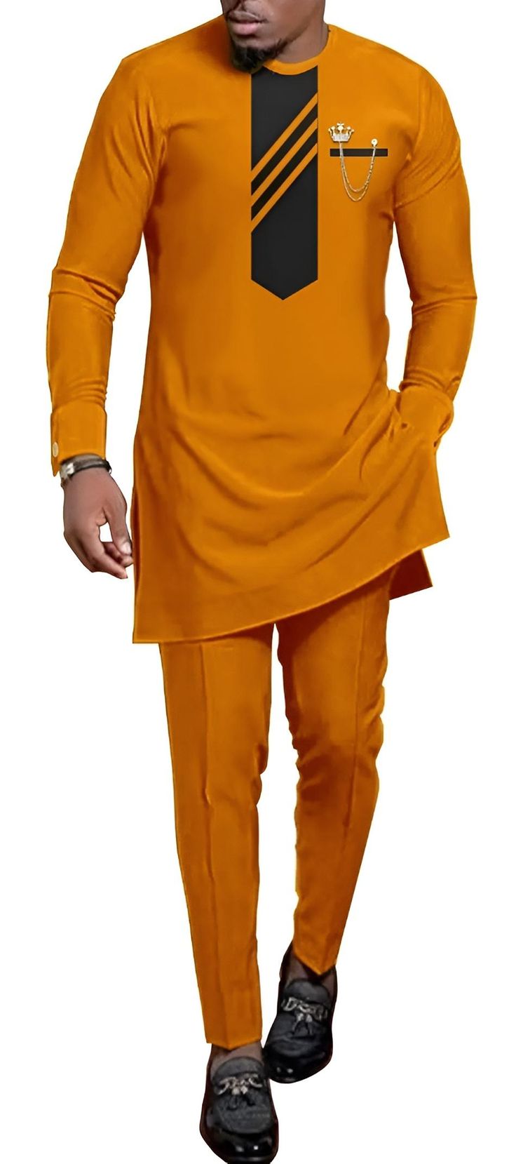 Ensemble homme tunique et pantalon bicolore
