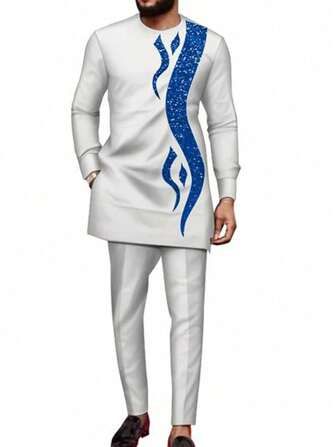 Ensemble homme tunique et pantalon bicolore