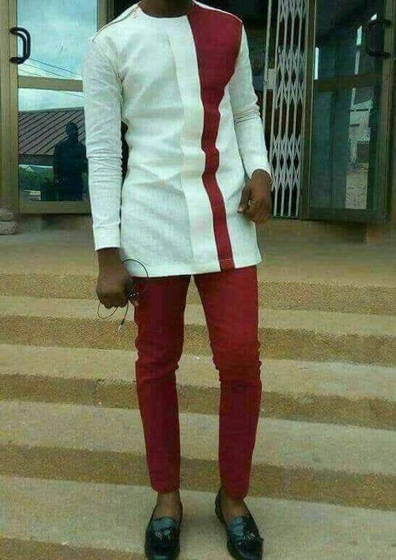 Ensemble homme tunique et pantalon bicolore