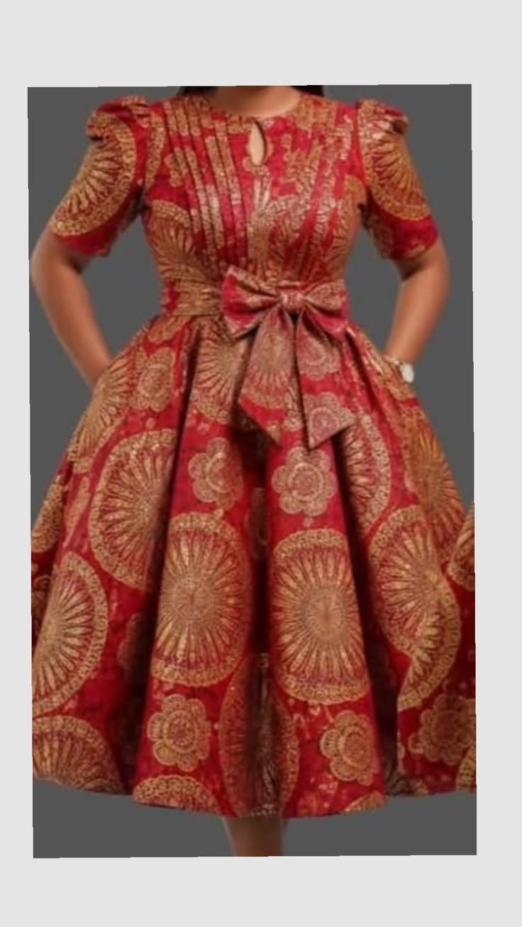 Robe pagne rouge et or à motifs