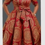 Robe pagne rouge et or à motifs