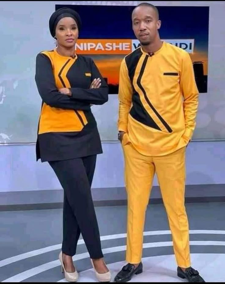 Ensemble tunique et pantalon traditionnel jaune et noir