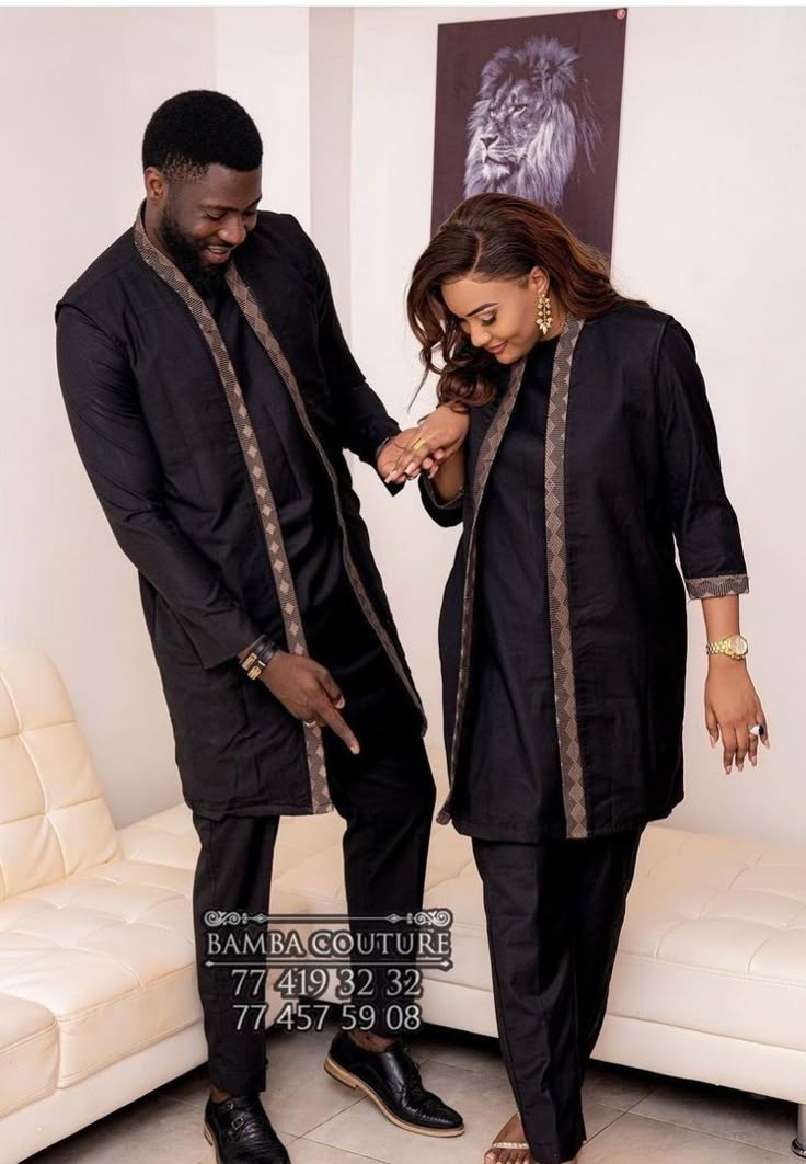 Ensemble tunique et pantalon traditionnel jaune et noir