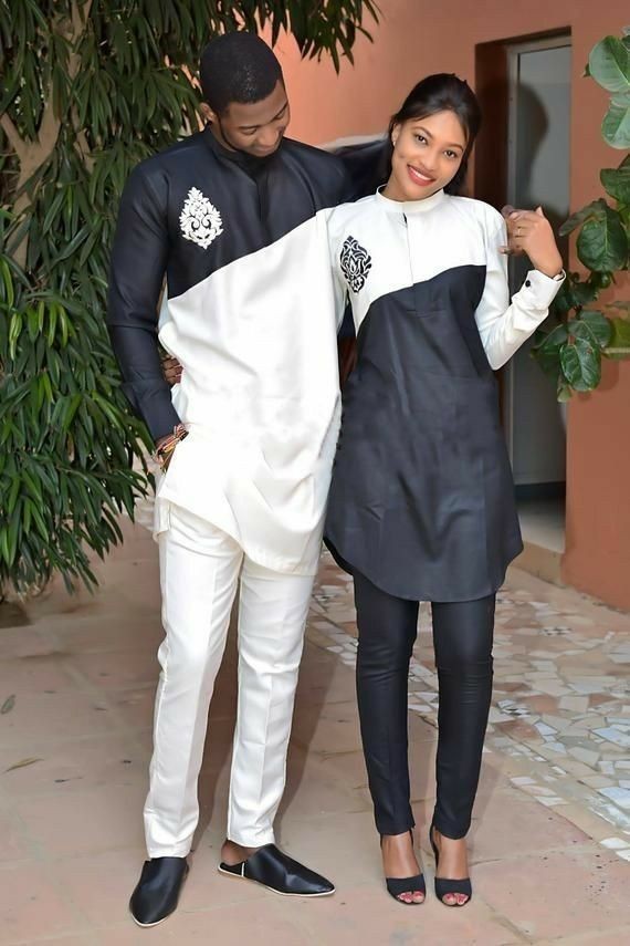 Ensemble tunique et pantalon traditionnel jaune et noir