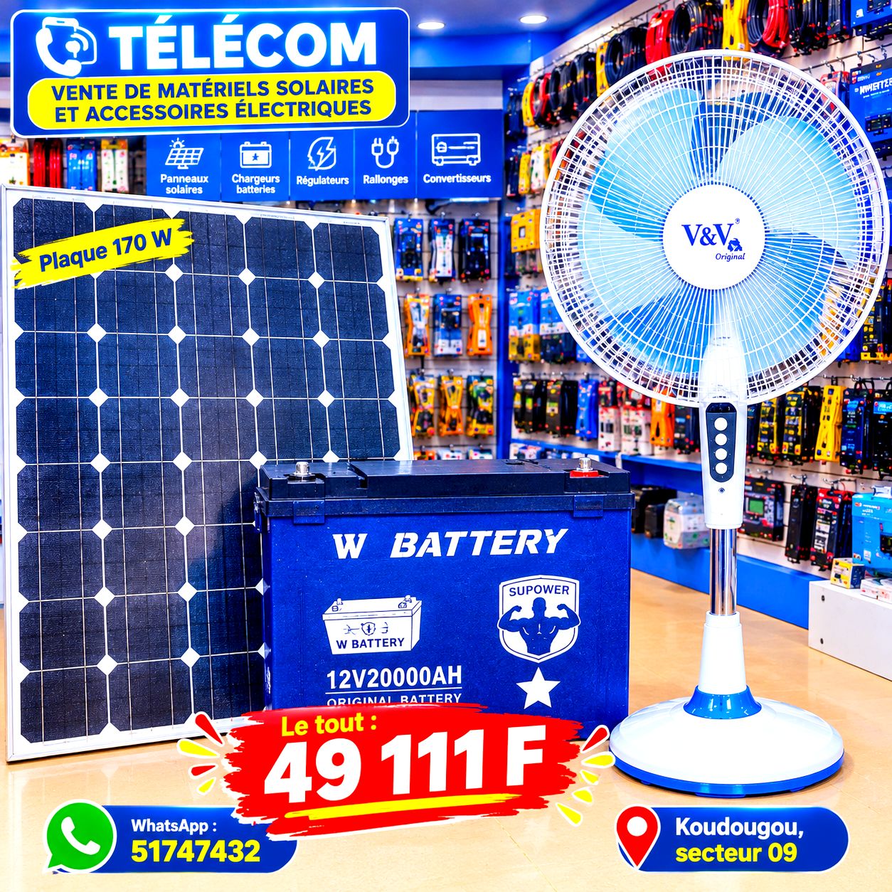 Kit solaire complet : Panneau 170W, batterie 12V 200AH et ventilateur