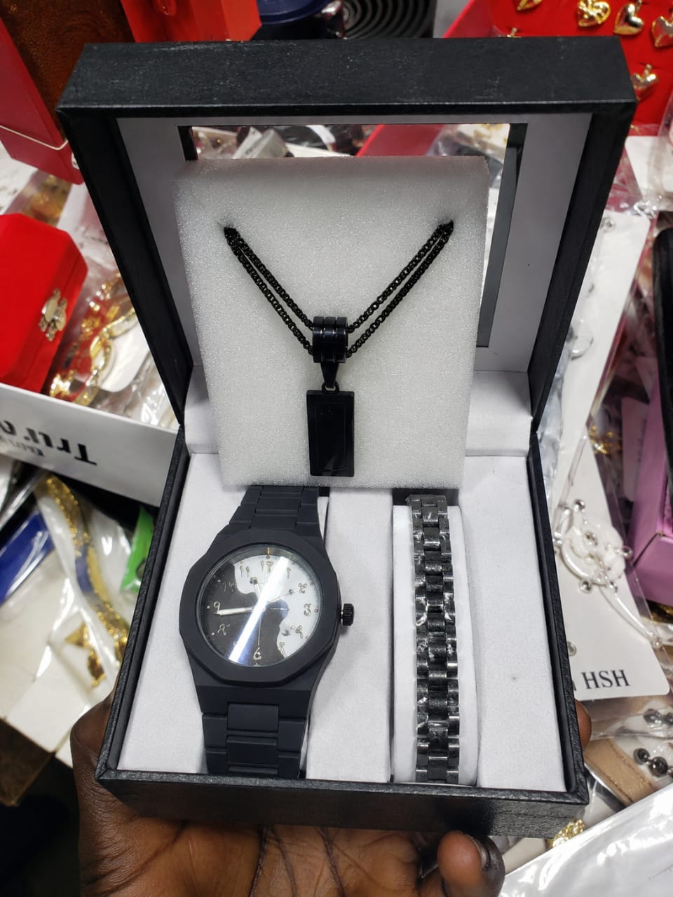 Ensemble montre, chaîne et bracelet pour homme